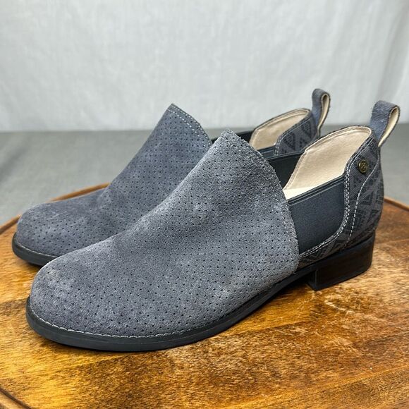 Spenco Shoes Wm 7.5 Gray Black Comfort Slip On Bootie Suede Textile Southwest - Picture 1 of 11